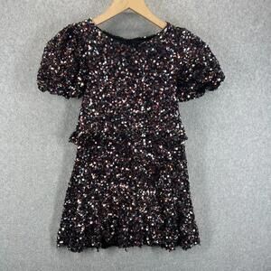 Mia Joy Joyfolie Girls Size 4 Sequin Puff Sleeve Dress Layered Knee Length EUC